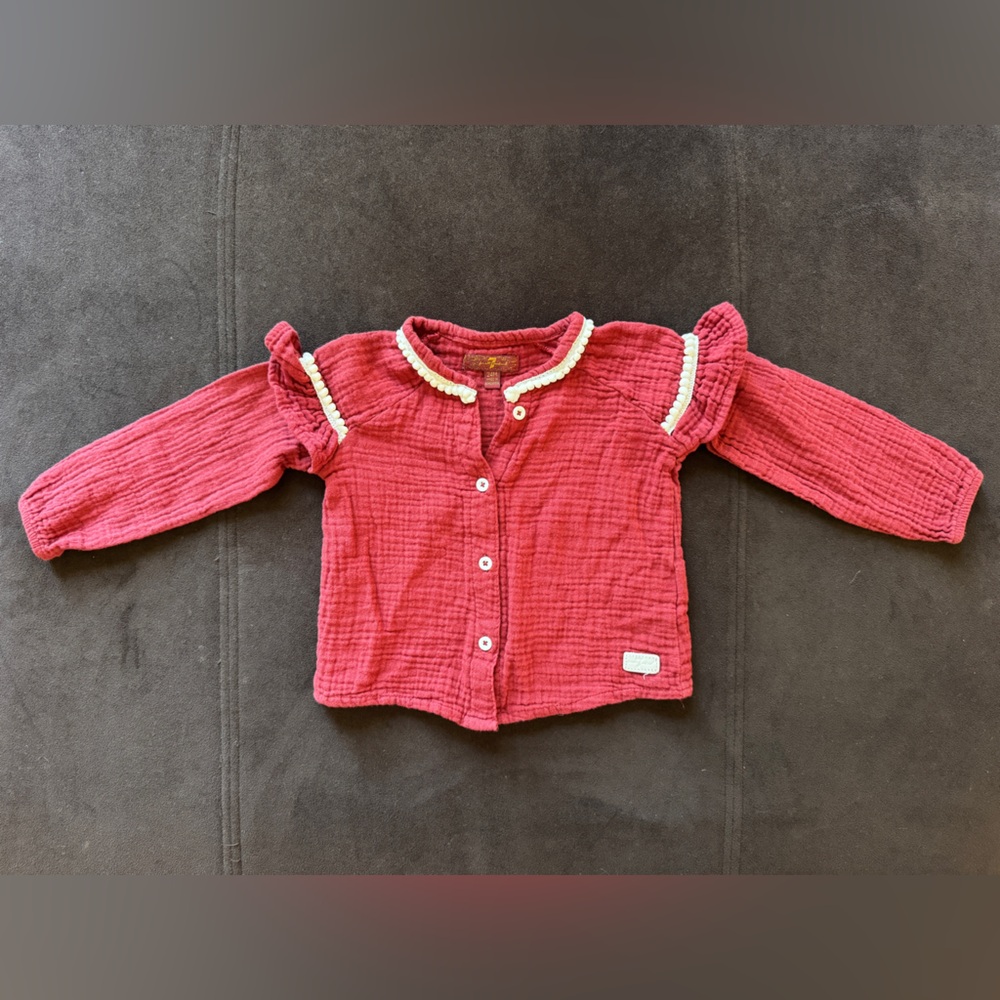 7 For All Mankind Burgundy Muslin Long Sleeve Blouse